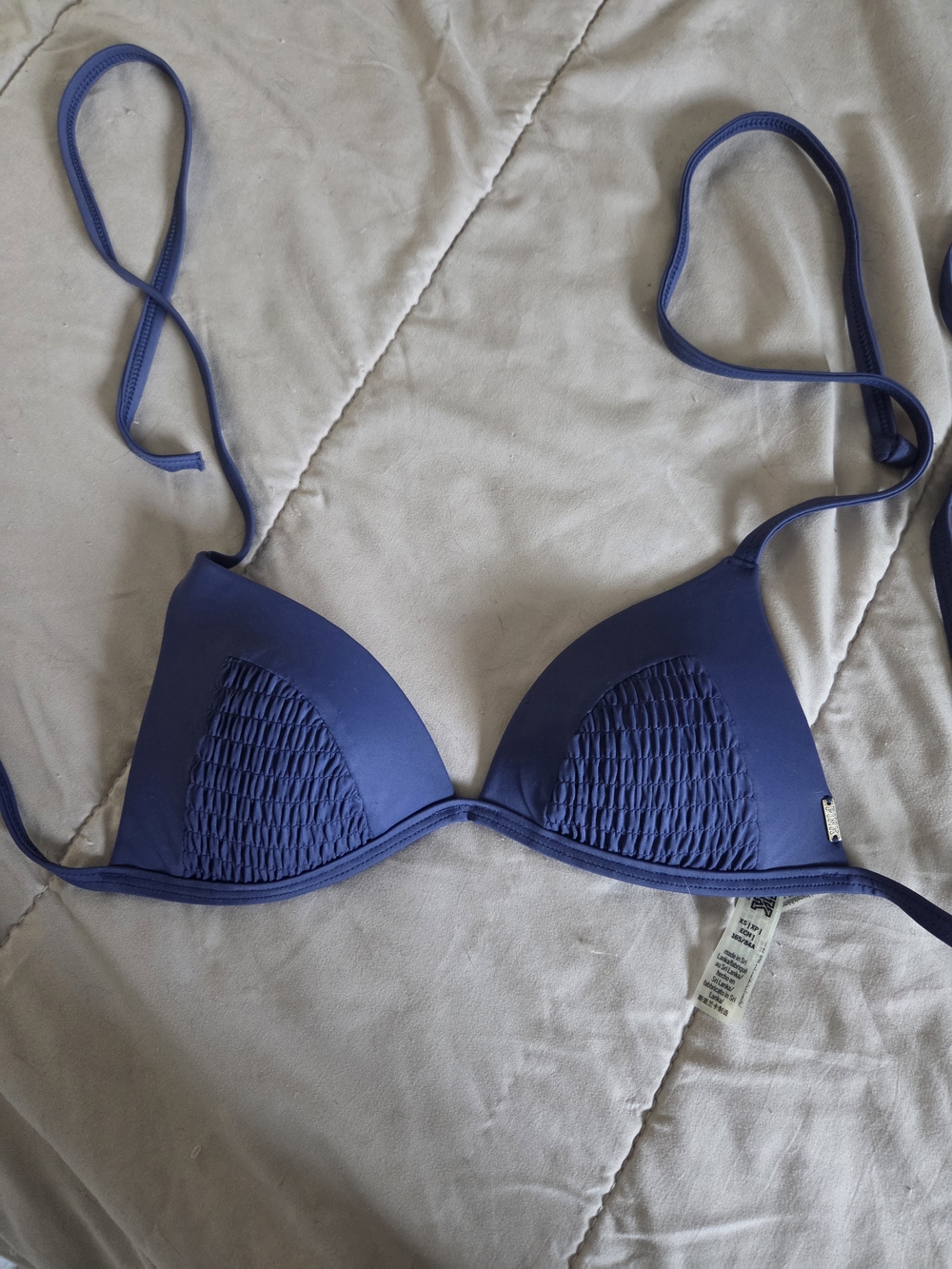 PINK Victoria's Secret Blue Smocked Triangle Bikini Top